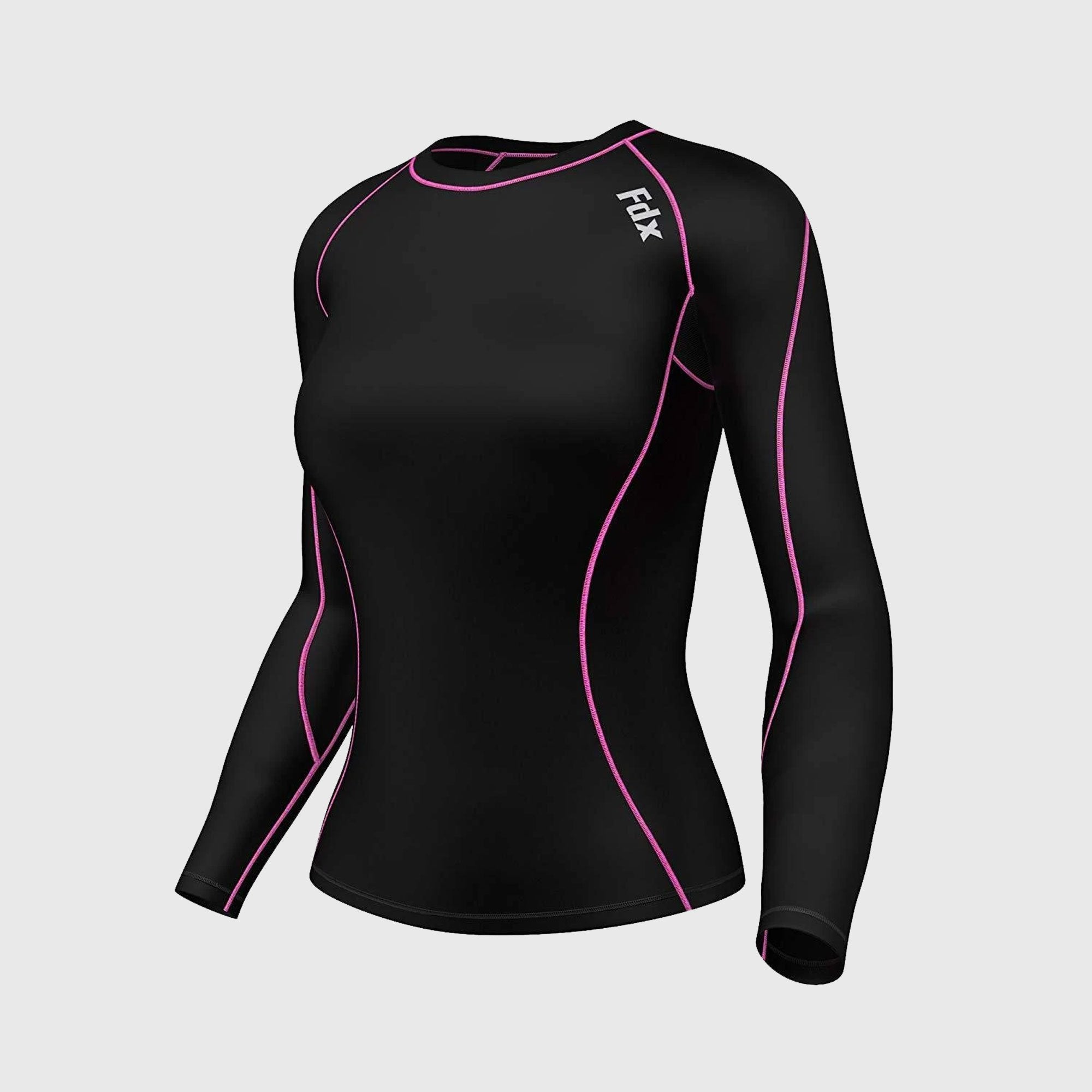 Fdx Women's Pink Black Long Sleeve Ultralight Compression Top Running Gym Workout Wear Rash Guard Stretchable Breathable Quick Dry - Monarch