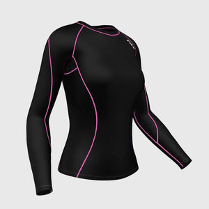 Fdx Women's Long Sleeve Pink & Black Ultralight Compression Top Running Gym Workout Wear Rash Guard Stretchable Quick Dry Breathable All Sports outdoor- Monarch