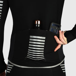 Fdx Men's Warm Long Sleeve Best Cycling Jersey Black for Winter Roubaix Thermal Fleece Road Bike Wear Top Full Zipper, Pockets & Hi-viz Reflectors - All Day