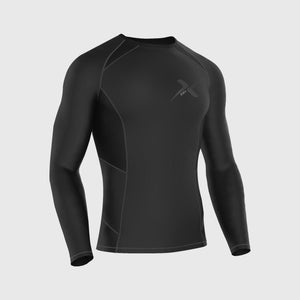 Fdx Best Men's Black Long Sleeve Compression Top Running Gym Workout Wear Rash Guard Stretchable Breathable - Recoil