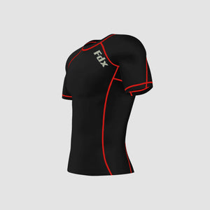 Fdx Compression Short Sleeve Top for Mens Black & Red Running Gym Workout Wear Rash Guard Stretchable Breathable - Cosmic