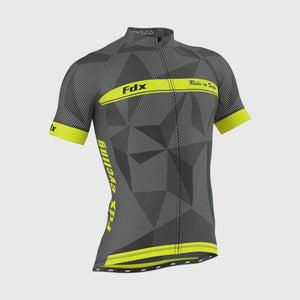 Fdx Splinter Yellow Men's Summer Cycling Jersey โ lightweight, breathable, quick-dry fabric with vibrant yellow splinter pattern for warm-weather comfort