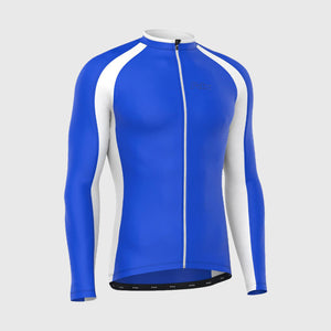 Fdx White & Blue best Men's Long Sleeve Cycling Jersey for Winter Roubaix Thermal Fleece Road Bike Wear Top Full Zipper, Pockets & Reflective Details - Transition