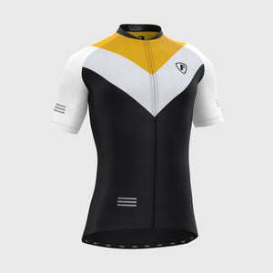 Fdx Men’s Yellow, white and black short sleeves cycling jersey breathable summer biking top, lightweight skin friendly Hi-Viz Reflective half sleeves mesh cycling shirt for riding, indoor & outdoor