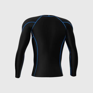 Fdx Mens Gym Wear Black & Blue Long Sleeve Compression Top Running Workout Wear Rash Guard Stretchable Breathable - Thermolinx
