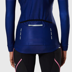 Fdx Women's Blue & Pink Long Sleeve Cycling Jersey for Winter Roubaix Thermal Fleece Road Bike Wear Top Full Zipper, Pockets & Hi-viz Reflectors - Duo