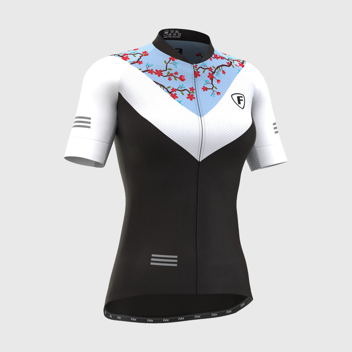 Fdx Women's Blue & White Short Sleeve Cycling Jersey Breathable Quick Dry Mesh Fleece Full Zip Hi Viz Reflectors & Pockets Summer Cycling Gear 