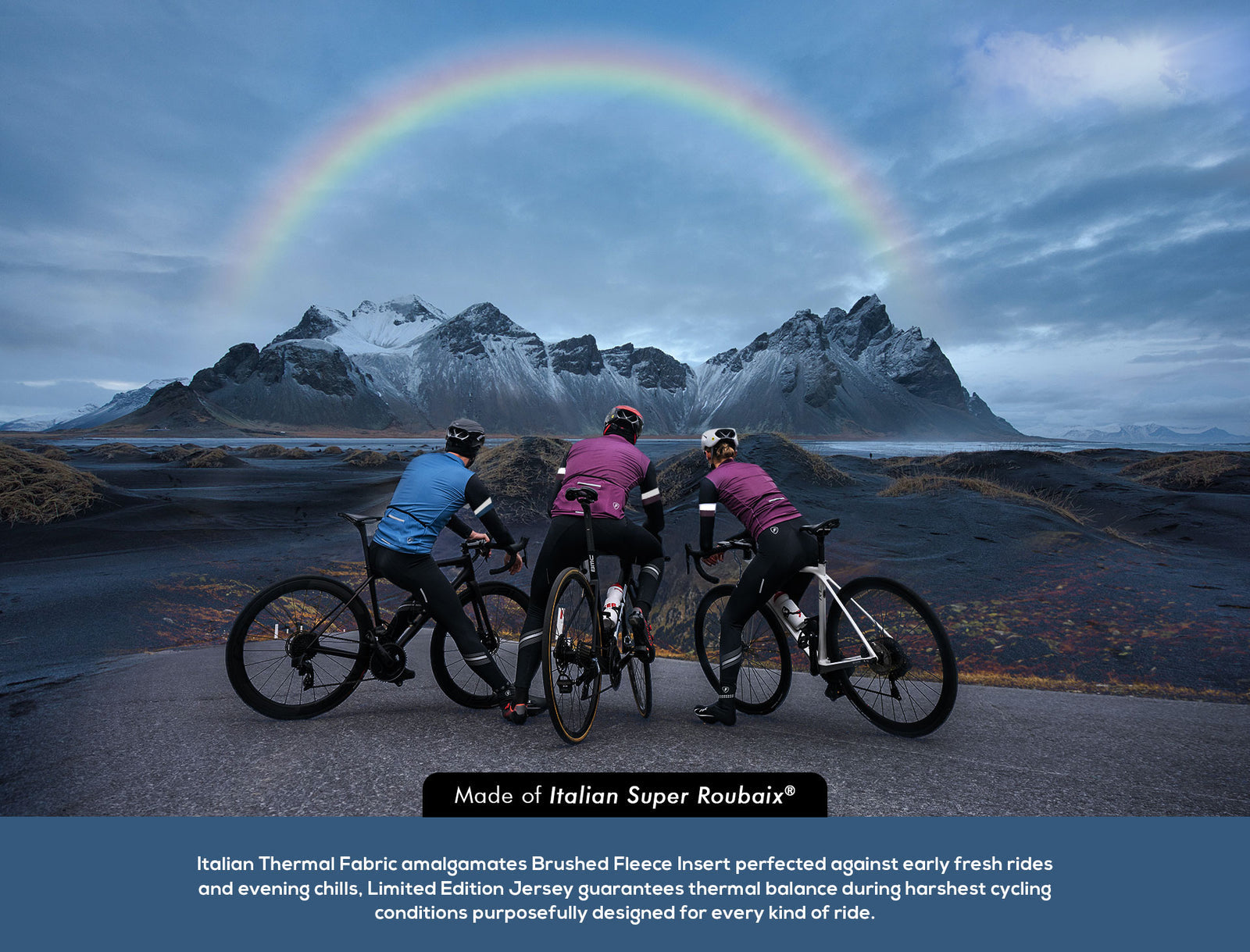 Fdx Black, Blue & Purple Thermal Long Sleeve Cycling Jersey, Black Bib Tights, Skull Cap, socks Hi Viz Reflector & Pocket Winter Men Women Cycling Gear Australia