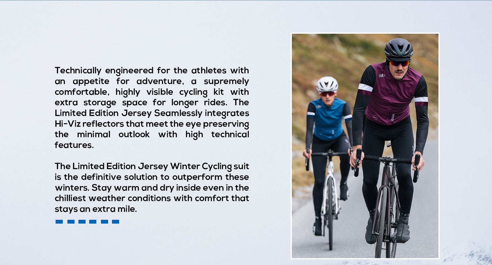 Fdx Black Blue & Purple Thermal Long Sleeve Cycling Jersey, Black Bib Tights, Skull Cap, socks Hi Viz Reflector & Pocket Winter Men Women Cycling Gear Australia