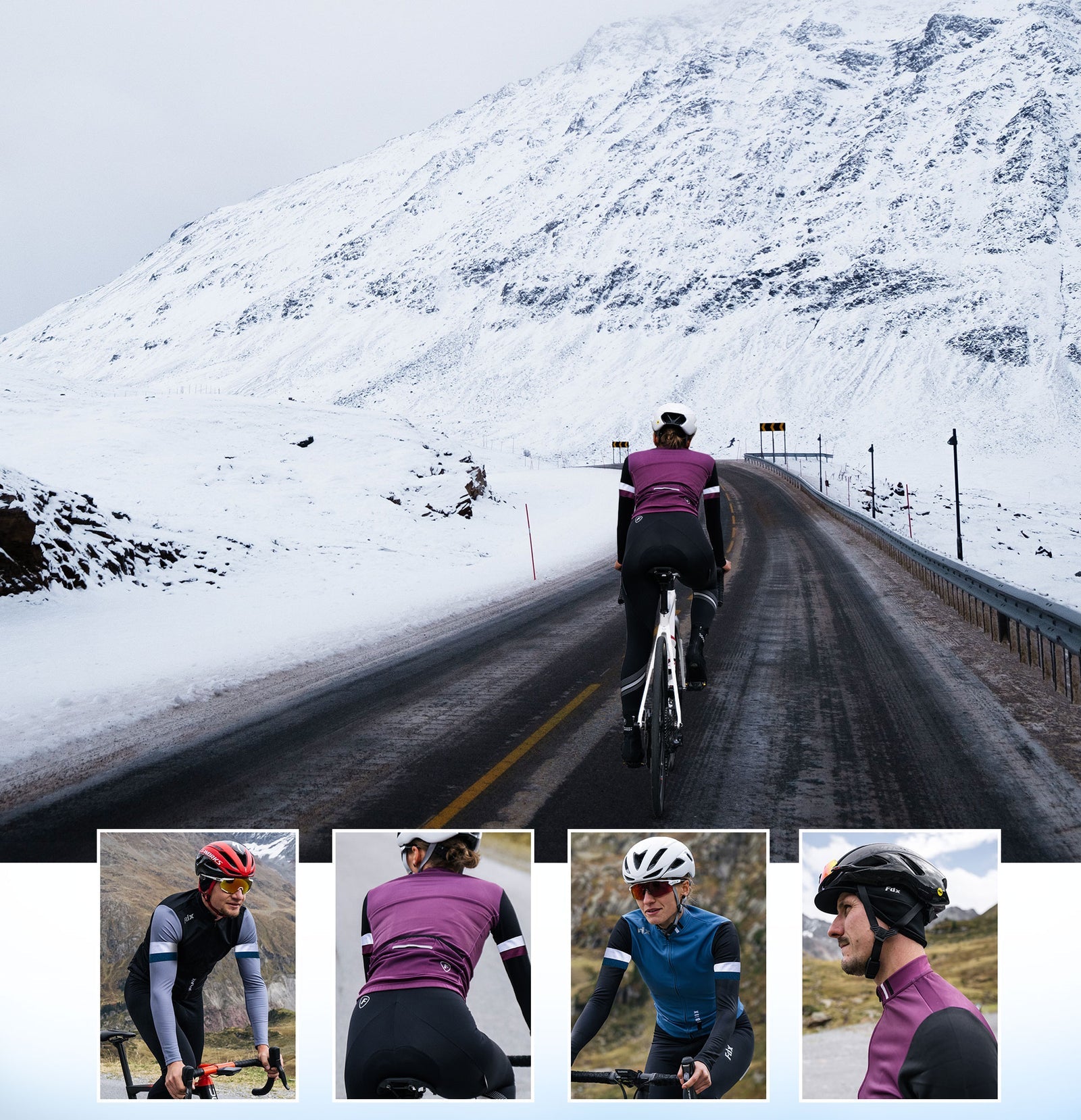 Fdx Black, Blue, Grey & Purple Thermal Long Sleeve Cycling Jersey, Bib Tights, Cap, Hi Viz Reflector & Pocket Winter Men Women Cycling Gear Australia