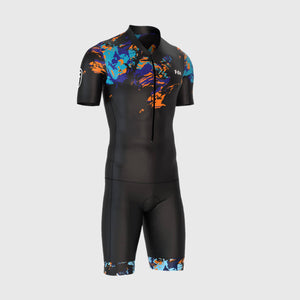 FDX Spirit Black Cushion Padded Triathlon & Tri Suit Breathable, Flat Seam Stitching, Quick Dry Fabric, Anti Slip Leg Gripper, Mesh Back Pockets Best for Training & Running