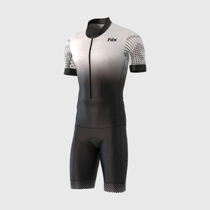 FDX Men Black & White Fusion Triathlon & Racing Suit Anti Bac Padded, 4 way stretch Fabric Best for Training & Race, Lightweight, Breathable & Quick Dry Au