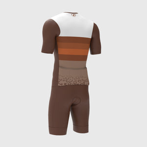 FDX Men's Evo Brown Cushion Padded Tri Suit Lightweight, breathable, Power Band Leg Gripper, Mesh Back Pockets ideal for Running & Training