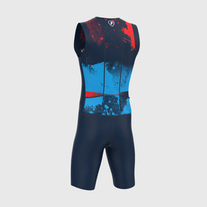 FDX Flash Navy Blue Cushion Padded Triathlon & Tri Suit Breathable, Flat Seam Stitching, Quick Dry Fabric, Anti Slip Leg Gripper, Mesh Back Pockets Best for Training & Running