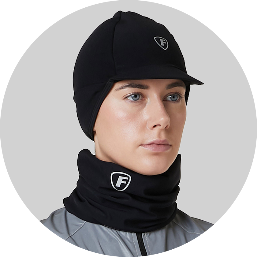FDX Black Unisex Thermal Winter Cycling Hat, Caps & Neck Warmers With Inner Fleece & Lightweight Fabric & Reflective Details