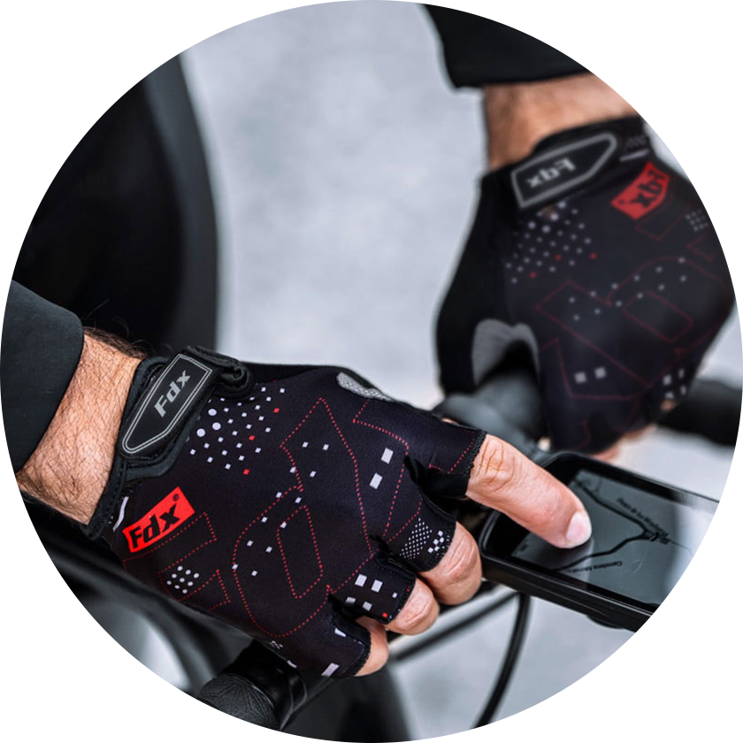 Men's and women's short finger cycling gloves by FDX, featuring breathable fabric and padded palms for enhanced support