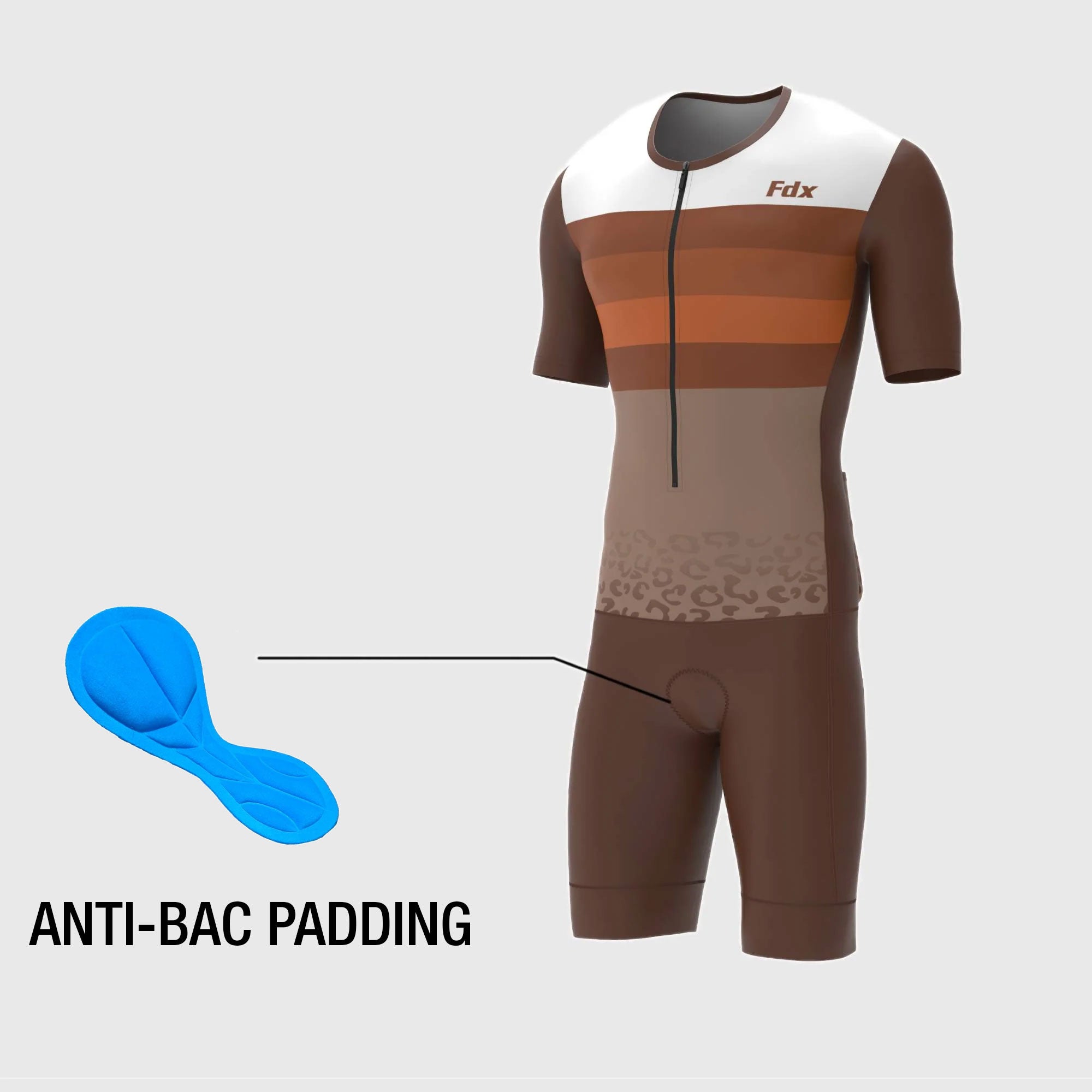 FDX Evo Brown Men Cushion Padded Tri Suit Breathable, Quick Dry Fabric, Anti Slip Leg Gripper, Slim Fit, Mesh Pocket, Flat Seam Stitching & Lightweight best for cycling race & Training Au