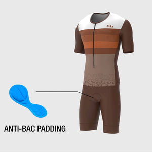 FDX Brown Men's Cycling 3D Cushion Padded Triathlon & Skin Lightweight, breathable, Quick dry, Anti Slip Leg Gripper, Mesh Back Pockets, Slim Fit Best for Training & Race Au