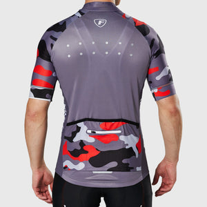 Fdx Men's Grey Camo Short Sleeve Cycling Jersey & Gel Padded Bib Shorts Best Summer Road Bike Wear Light Weight, Hi-viz Reflectors & Pockets - Camouflage