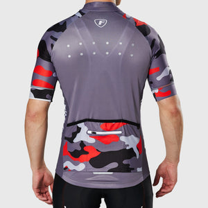 Fdx Mens Grey Road Cycling Jersey Best Summer Road Bike Wear Light Weight, Hi-viz Reflectors & Pockets - Camouflage