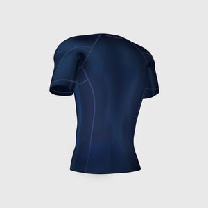Fdx Compression Short Sleeve Top for Men's Navy Blue Running Gym Workout Wear Rash Guard Stretchable Breathable - Cosmic