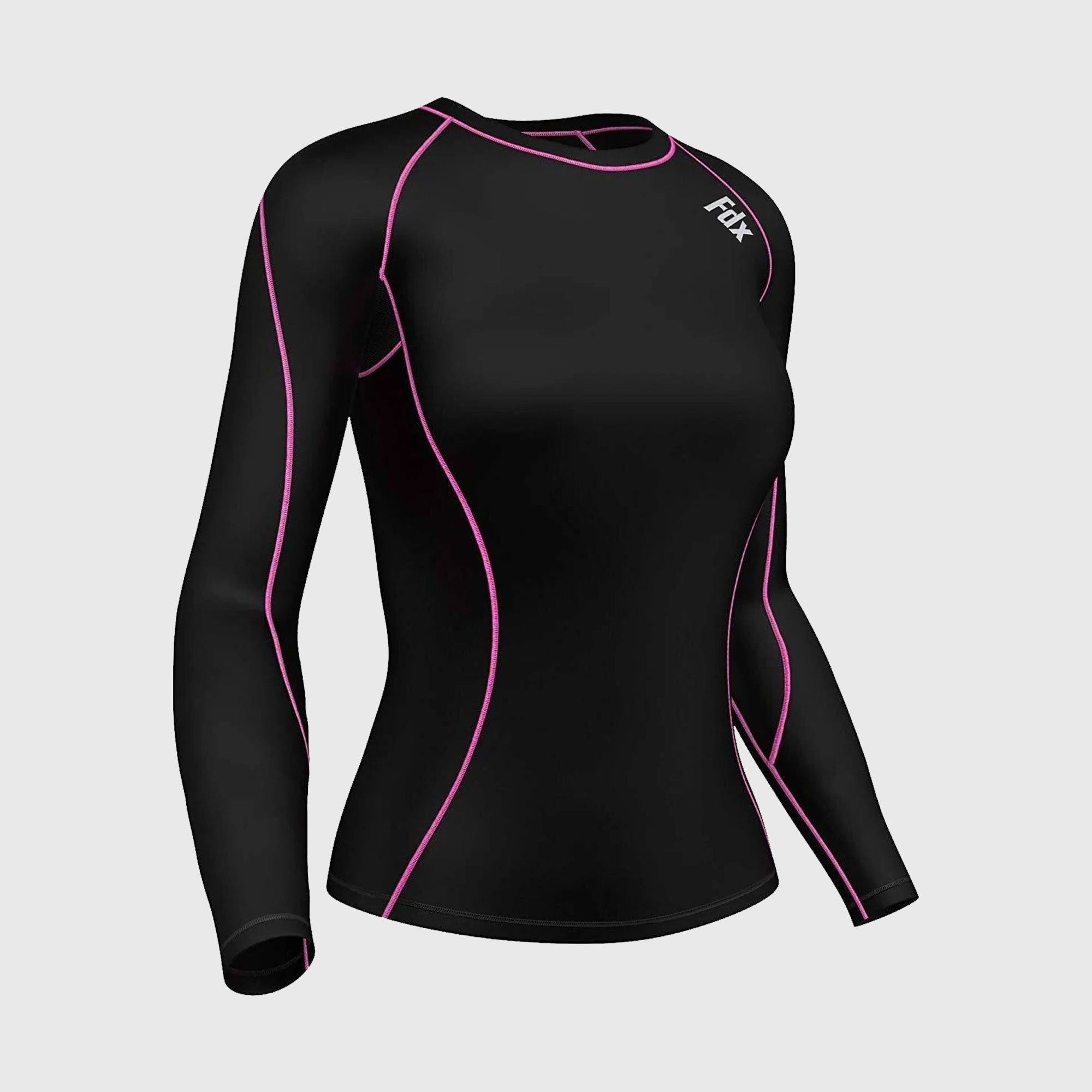 Fdx Women's Pink Black Long Sleeve Ultralight Compression Top Running Gym Workout Wear Rash Guard Stretchable Breathable Quick Dry - Monarch
