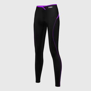 FDX Black & Purple Compression Women's Tight Leggings Elastic Waistband Breathable Stretchable Training Gym Workout Jogging Athletic & Running Pant 