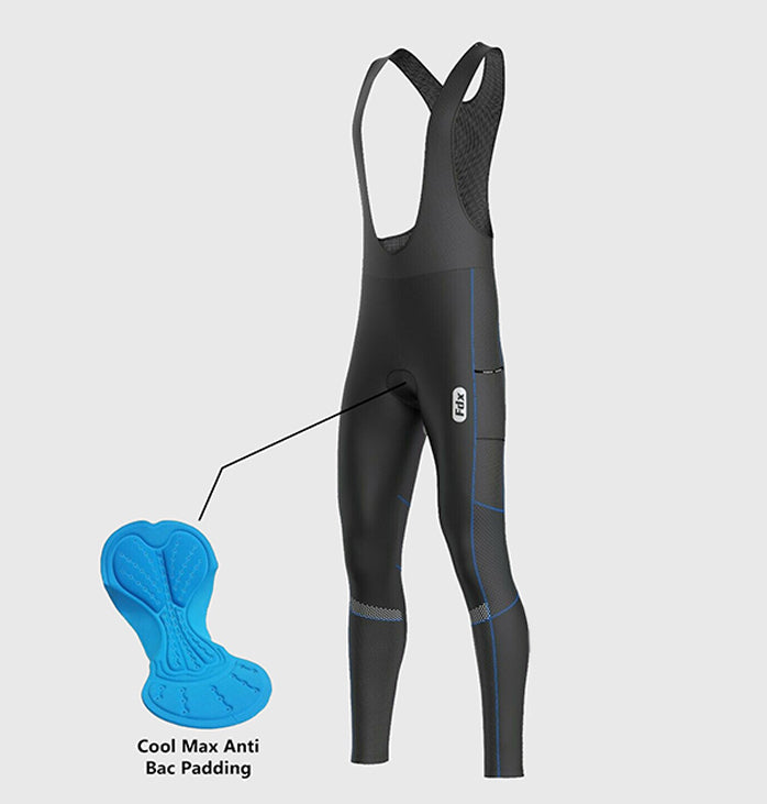 Fdx All Day Blue Men's Thermal Winter Cycling Cargo Bib Tights