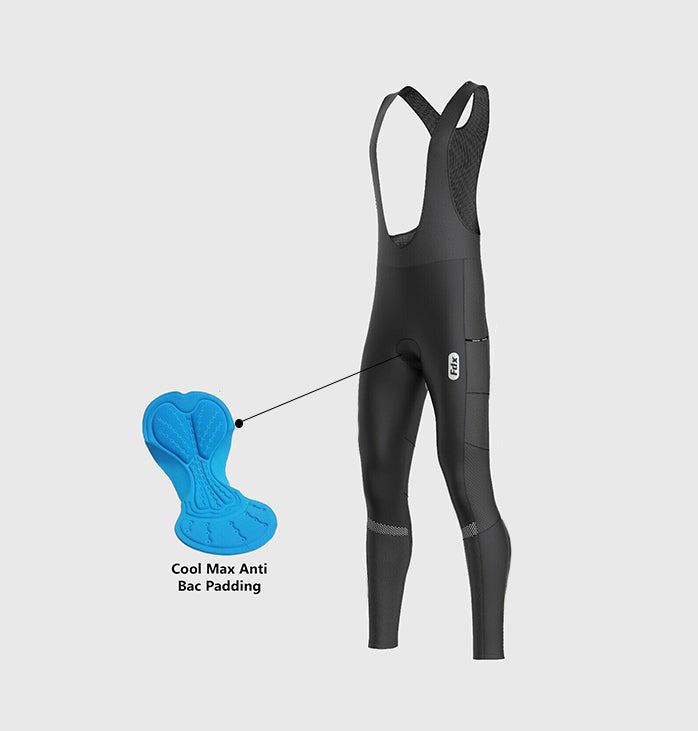 Fdx Men's Black Gel Padded Cycling Bib Tights For Winter Roubaix Thermal Fleece Reflective Breathable Warm Leggings - All Day Bike Pants