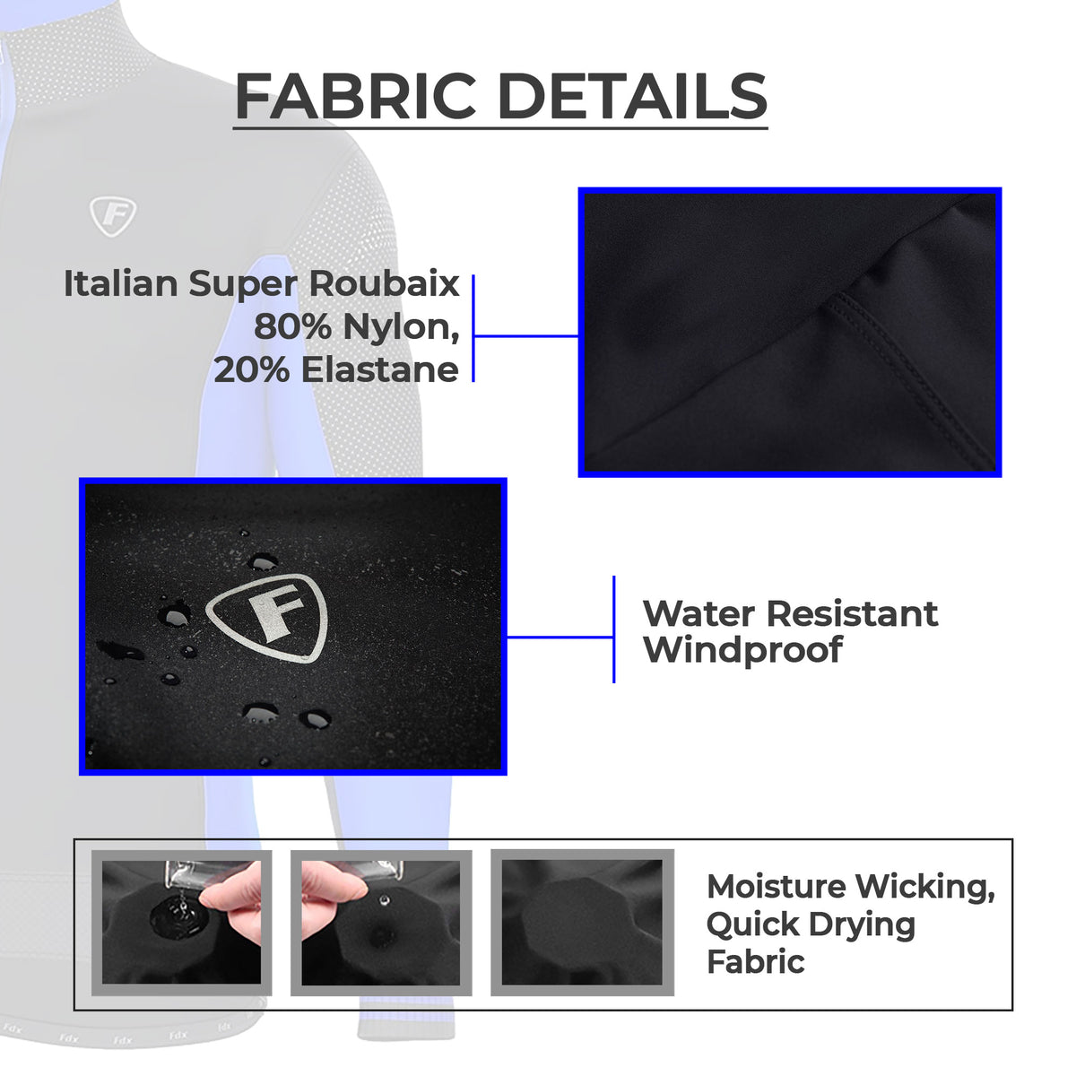 Fdx Long Sleeve Cycling Jersey for Men's Black Winter Roubaix Thermal Fleece Road Bike Wear Top Full Zipper, Pockets & Hi viz Reflectors - Thermodream