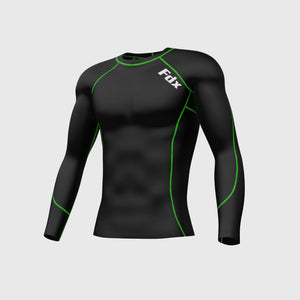 Fdx Men's Gym Wear Black & Green Long Sleeve Compression Top Running Workout Wear Rash Guard Stretchable Breathable - Thermolinx