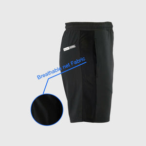FDX Black Men's Breathable Running Shorts Reflective Details & Pockets Waist Belt Anti Odor Moisture Wicking & Perfect for Trekking, Tennis, squash & Gym Sports & Outdoor