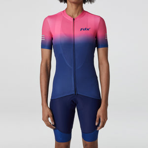 Fdx Women's Blue & Pink Gel Padded Cycling Bib Shorts For Summer Best Breathable Outdoor Road Bike Short Length Bib - Duo