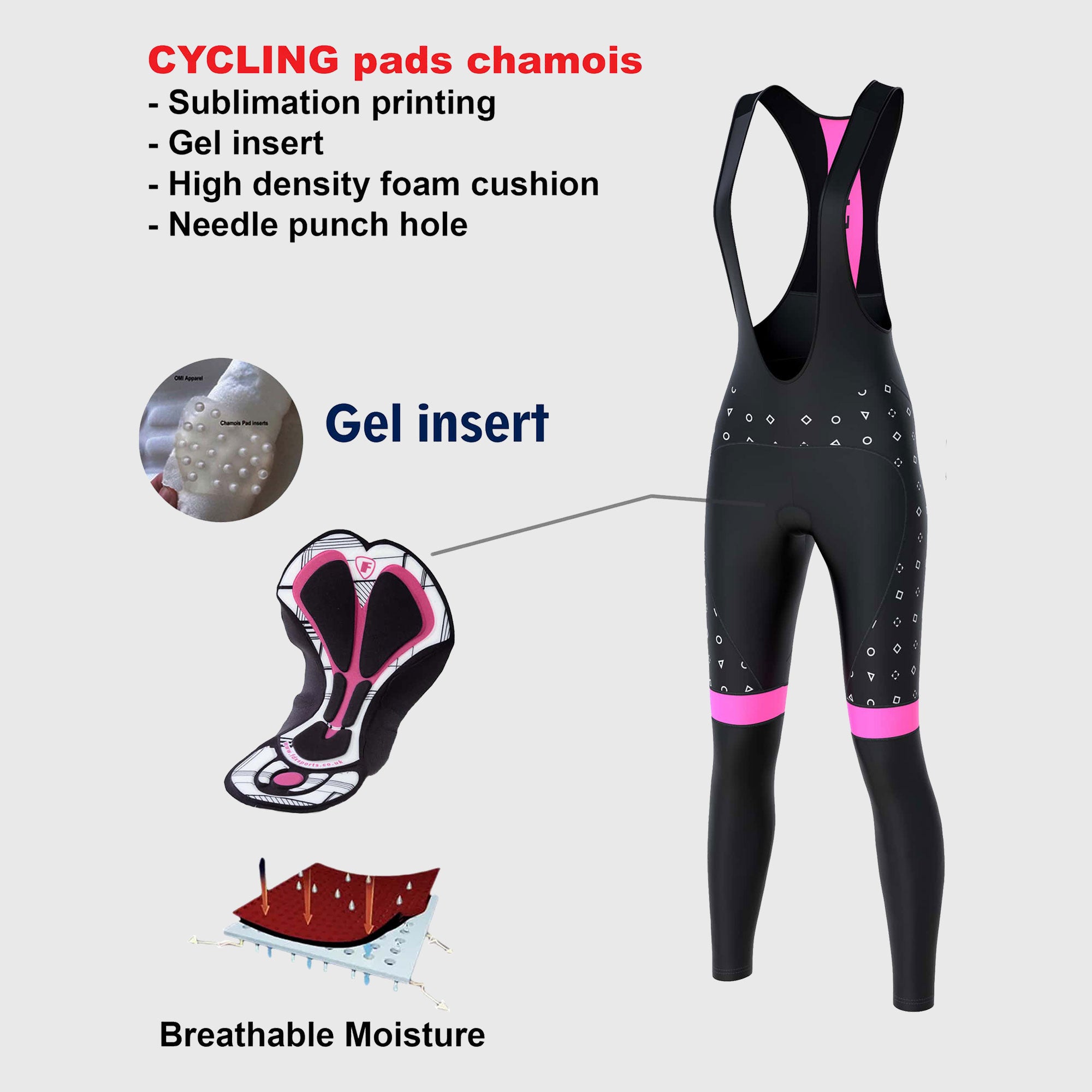 Fdx Womens Black & Pink Gel Padded Cycling Bib Tights For Winter Roubaix Breathable Thermal Fleece Reflective Warm Leggings - Polka Dots Bike Pants