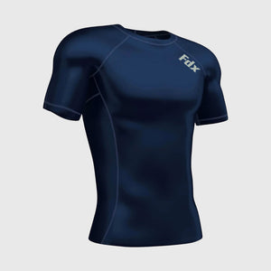Fdx Men's navy Blue Short Sleeve Compression Top Running Gym Workout Wear Rash Guard Stretchable Breathable Base layer Shirt - Cosmic