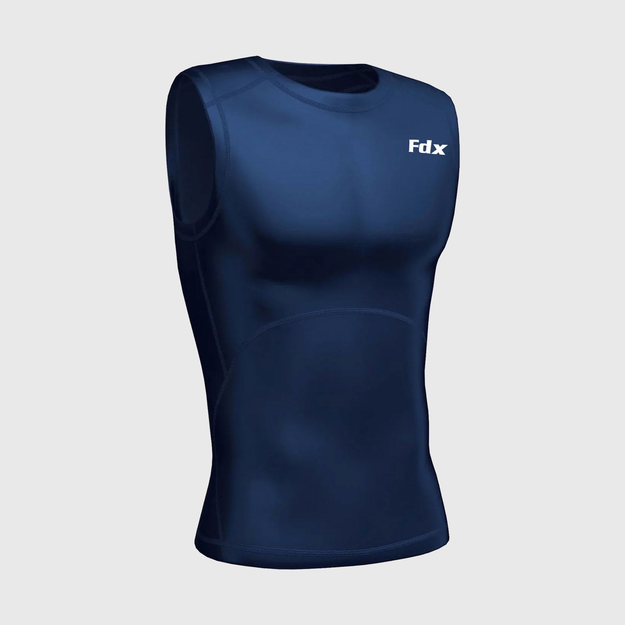 Fdx Compression Sleeveless Top for Men's Navy Blue Running Gym Workout Wear Rash Guard Stretchable Breathable - Aeroform