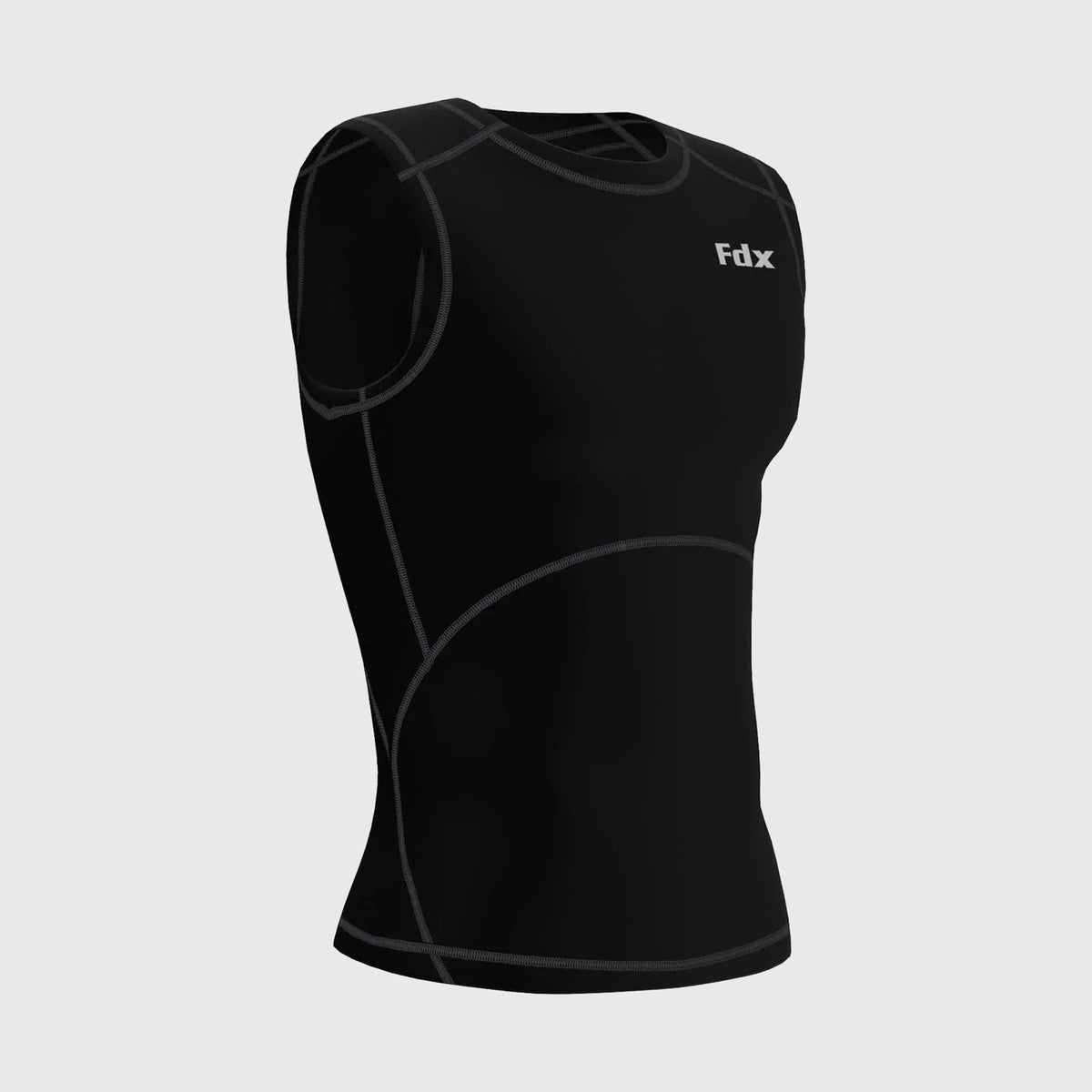 Fdx Compression Sleeveless Top for Men's Grey & Black Running Gym Workout Wear Rash Guard Stretchable Breathable - Aeroform
