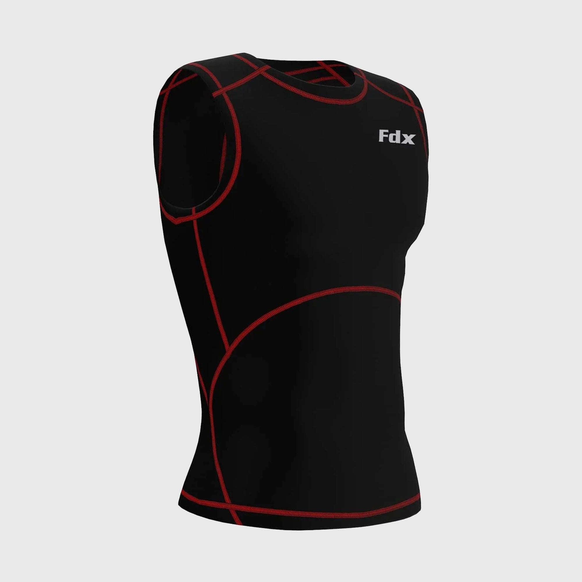 Fdx Compression Sleeveless Top for Men's Red & Black Running Gym Workout Wear Rash Guard Stretchable Breathable - Aeroform