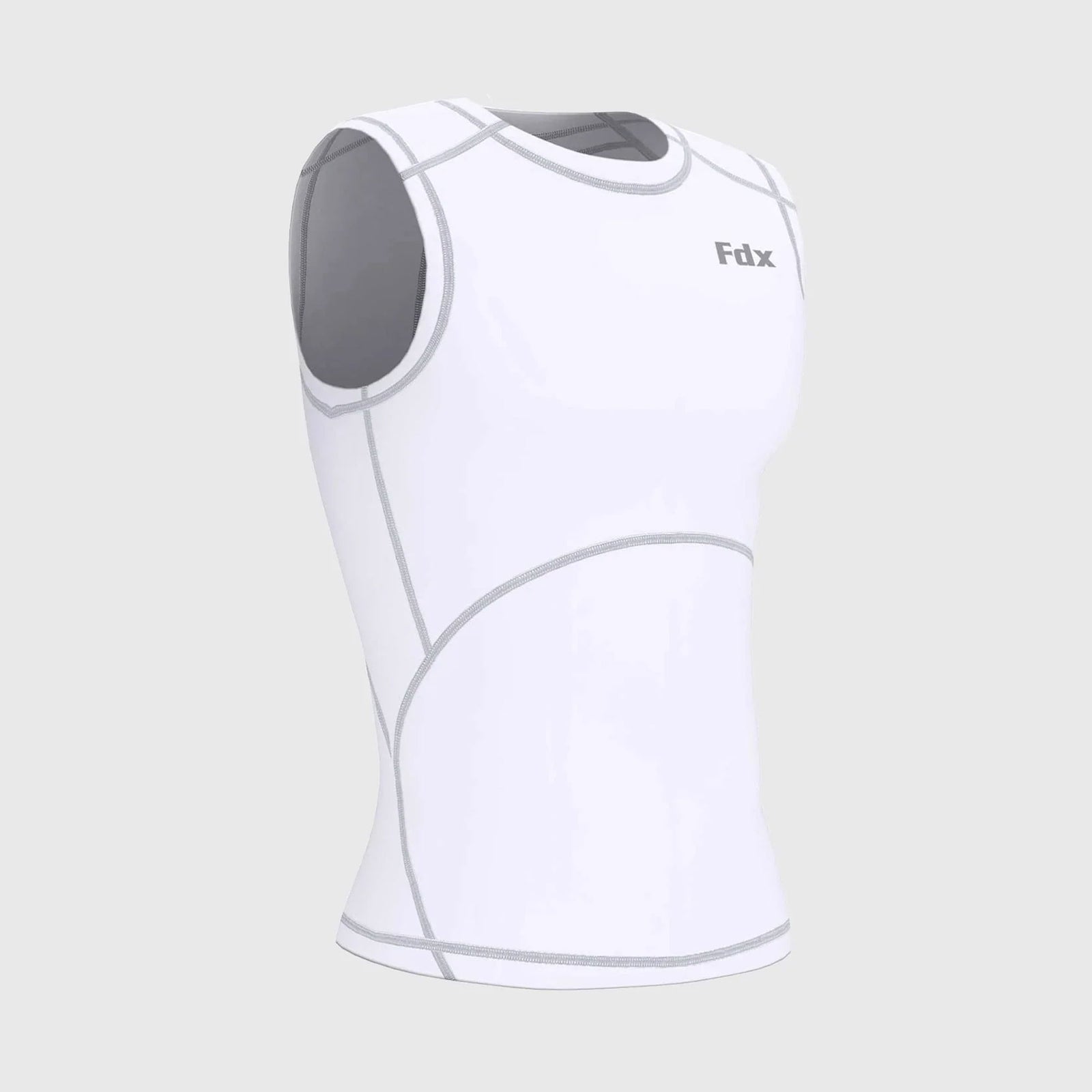 Fdx Compression Sleeveless Top for Men's White Running Gym Workout Wear Rash Guard Stretchable Breathable - Aeroform