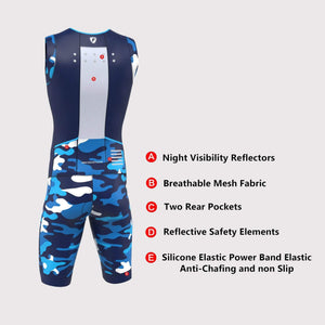 Fdx Mens Blue Sleeveless Gel Padded Triathlon / Skin Suit for Summer Cycling Wear, Running & Swimming Half Zip - Camouflage
