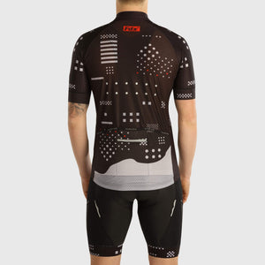 Fdx Reflective Mens Black Short Sleeve Cycling Jersey & Gel Padded Bib Shorts Best Summer Road Bike Wear Light Weight, Hi-viz Reflectors & Pockets - All Day