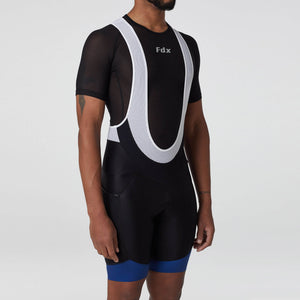Fdx Mens Black & Blue Short Sleeve Cycling Jersey Summer Breathable Mesh Fabric, Bib Short Hi Viz Reflectors & Pockets Cycling Gear Australia