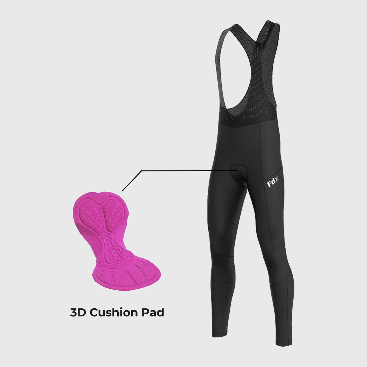 Fdx Womens Black Cushion Padded Cycling Bib Tights For Winter Roubaix Thermal Fleece Reflective Warm Leggings - Duo Bike Pants