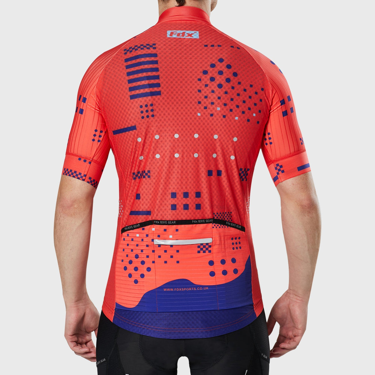 Fdx red best men’s short sleeves cycling jersey breathable lightweight hi-viz Reflective details summer biking top, skin friendly full zip half sleeves mesh cycling shirt for indoor & outdoor riding with two back & 1 zip pockets