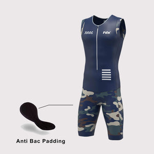 Fdx Men's Navy Blue Sleeveless Gel Padded Triathlon / Skin Suit for Summer Cycling Wear, Running & Swimming Half Zip Reflective Details- Camouflage