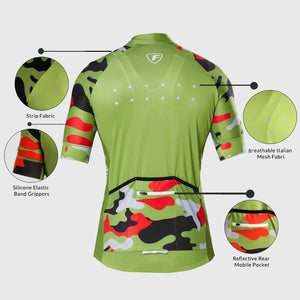 Fdx Men's Green Road Cycling Jersey Best Summer Road Bike Wear Light Weight, Hi-viz Reflectors & Pockets - Camouflage