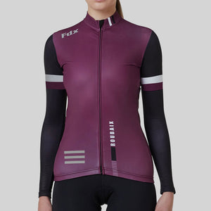Fdx Women's Black & Purple Long Sleeve Cycling Jersey for Winter Roubaix Thermal Fleece Road Bike Wear Top Full Zipper, Pockets & Hi viz Reflectors - Limited Edition