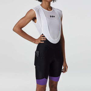 Fdx Women's Gel Padded Bib Shorts Black & Purple Best Summer Road Bike Wear Light Weight, Hi viz Reflectors & Pockets - Essential Sport & Outdoor