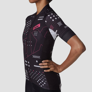 Fdx Women's Black Short Sleeve Cycling Jersey Breathable Quick Dry Mesh Fleece Full Zip Hi Viz Reflectors & Pockets Summer Cycling Gear AU