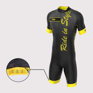Fdx Men's yellow Sleeveless Gel Padded Triathlon / Skin Suit for Summer Cycling Wear, Running & Swimming Half Zip - Aero